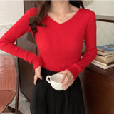 Knitted Shirt 2025 Autumn New Bottoming Shirt Slim Slim Solid Color Sweater Long Sleeves With A Short