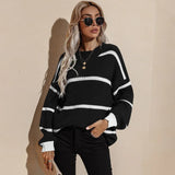 Casual Striped Sweater For Women High Street Fashion Long Sleeve O Neck Pullover Sweater 2021 Winter New Warm Loose Knitted
