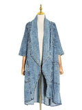 Toloer Ebay Cardigan Denim Trench Coat Women's Fashion Lapel Bat Sleeve Loose Coat Female Tide-Outfit