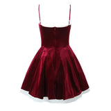 Red Velvet Strap Flare Mini Dress-Outfit