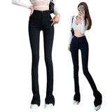 Toloer Pants Tall Long Female Autumn 2024 New Pants Straight Tube Slim Thin Wide Legs Long Micro Bell Pants-Outfit