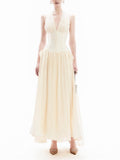 New Temperament Elegant Korean Temperament Hanging Sleeveless Splicing High-Waist Wave Dot Long Dress Dress Dress Women