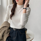 Knitted Semi-High Collar Bottomed Shirt In Autumn And Winter, The New Elastic Soft Waxy Pro-Skin Polished Coat-Outfit