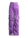 Toloer 2024 New Fashion Design Sense Splicing Pocket Decorative Design Sense High Waist Velvet Pants Straight Tube Cargo Pants-Outfit