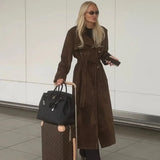 And Winter New Feeling Retro Brown Long Wind Coat Female Loose Casual Temperament
