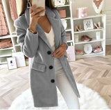 autumn and winter solid color suit collar mid-length double-breasted woolen