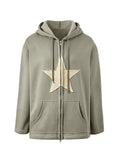 Vintage Star Patch Baggy Zip Up Hoodie-Outfit
