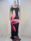Toloer Women's Summer 2024 New Sexy Slip Print Bag Hip Slit Dress Women's Beach Dress-Outfit