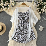 Toloer Small Pure And Fresh Broken Flower Condole Belt Skirt Chiffon Small Shawl Female Summer Two Set