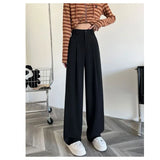 Toloer Figure Black Wide Leg Pants Female Autumn High Waist Down Narrow Version Small Thin Loose Blasuit Pants-Outfit