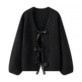 Toloer 2024 New Women's Sequins Bow Ornaments Loose Knit Sweater Cardigan W091 1766-Outfit