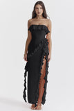 Summer New Sexy Lotus Leaf Side Wrapped Chest Fork Sleeveless Shoulder Dress Dress