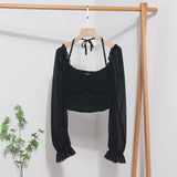 Collar Leak Collar Collar Collar Short Shirt 2025 Spring Dress New Lantern Long-Sleeved Tie With Hanging Neck Shirt Women's Top