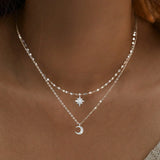 Double layer Sun & Moon Necklace-Outfit
