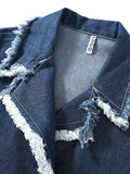 Women's Denim Trench Coat Patchwork Zipper Burrs Edge Long Sleeve Lapel Straight Windbreak 2024 Summer New Fashion 29L5181-Outfit