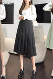 High Waist Short/Extended/Mid-length Skirts Vintage Solid Harajuku A-LINE Womens Korean Causal A-line Zipper Chic