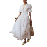 2025 New Women's Wish Deep V Bubble Sleeve Lace