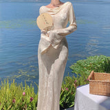 High-End Spring-Style Women's French Retro Court Style Dress In The Long-Tailed
