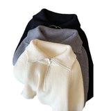 Half-Zipped Navy Collar Lazy Wind Sweater Female With Autumn And Winter Knit Sweater Loose Outside Wearing Soft Waxy Short Top-Outfit