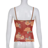 Printed Mesh Crop Cami Top-Outfit