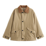 2025 New Women's Retro Casual Clip Long-Sleeved Collage Splicing Buckle Jacket