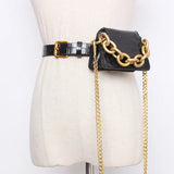 Elegant Patchwork Packages Women Girdle Chain PU Leather Casual Girdles For Female Fashion 2022 Summer