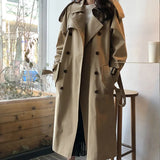 New Spring Autumn Long Women Trench Coat Double Breasted Belted Lady Outerwear Fashion Khaki Loose