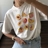 Vintage Peaches Printed Graphic Short Sleeve Tshirt-Outfit