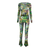 Women's 2025 Spring/Summer New Fashion Net Yarn Printed Pants Casual