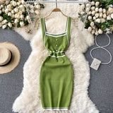 Women Knitted Strap Dress Korean Sleeveless Slim Pencil Dresses Summer Fashion Sexy Off Shoulder Bodycon Short