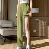 Toloer Leg Pants Women's Pants Down Loose High Waist Yellow Trousers Spring And Autumn Suit Narrow Version Straight Tube Casual Floor Trousers-Outfit