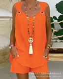 Women's New Solid Color Vertical Collar Sleeveless Casual Suit LZR14529K Series-Outfit