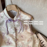 Chinese Style Plate Buckle Jacquard Color Vest Women's Dress 2024 Summer High-Level Zen Folded Vest-Outfit
