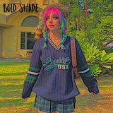 Bold Shade Indie Aesthetic Letter Print Patchwork Sweater Y2K 90s Style Women V-neck Loose Knitwear Streetwear Fashion