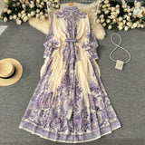 And Autumn Court Style Retro High-End Printed Chiffon Dress A Woman With A Thin Waist And A Single-Breasted Socialite Dress-Outfit