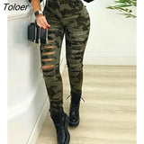 Autumn Fashion Camouflage Print Fringe Hem Cutout Skinny Jeans Womens Hollow Out Long Pants Casual Trousers Loungewear