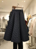 2022 Autumn Winter Women Thicken Cotton Skirts Female Fashoin Plaid Ankle-Length Quilted Skirts Swing Skirt