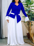 Women's 2025 Spring New Fashion Flare Sleeve Top Pressed Folded Leg Pants Set African