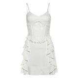 Toloer Summer New Women's Dress Fresh And Sweet Lace Hollow Out To Receive Purse Hip Pure Color Dress-Outfit