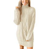 Toloer New Women's Long Sleeve Round Collar Dress Knit Jumper Sweater