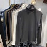 Toloer Shot Anti-Ball Cotton Pile Collar Wine Red Bottom Shirt Autumn Long-Sleeved T-Shirt Women With Slim Turtleneck