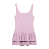 Women's Trouser Dress 2025 Spring-Less Sleeveless Folding Double-Layer Hem Repair