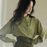 2025 New Elegant Senior Shirt Skirt Tide French Green Asymmetric Collar Retro Suit