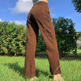 Retro Brown Drape High Waist Pants-Outfit