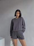 Drop Shoulder Halp Zip Sweatshirt & Drawstring Shorts Set-Outfit