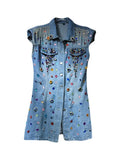 Women Denim Dress Sleeveless Diamonds Gemstone Tassel Slim High Waist Single Breasted Dress 2024 Summer New Fashion 29L2129-Outfit