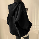 Solid Color Half Zip Up Oversized Hoodie-Outfit