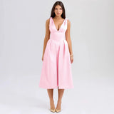 Summer New Body-Body Sling Dress Stylish Solid V-Neck Temperament