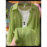 New Fashion Clothes Beaded Sunscreen Women Loose Lantern Sleeve Shirt Senior