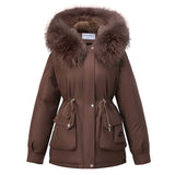 Parker Cotton Suit Women 2024 Winter Long Plus Velvet Big Wool Collar Down Cotton Suit Korean Version Of Thick Warm Tide Cotton-Padded Jacket-Outfit